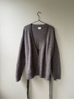H&M Women's Taupe Tie-Front V-Neck Cardigan
